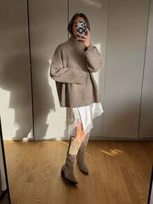Joy Women's Knitted Sweater, Autumn/Winter New Style - Versatile Top - Minimalist Casual Multi-Functional - Solid Color Round Neck Bell Sleeve Loose Fit Autumn Style - Khaki - View 4