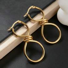 18K Gold Geometric Twisted Infinity Symbol Earrings, Fashionable Daily Wear For Women - Gold - View 1