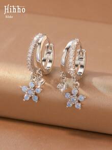 Hihho 2 piezas/Set Pendientes de estilo suave y atmósfera premium para mujer, adecuados para uso diario, citas y fiestas - flor - Ver 6