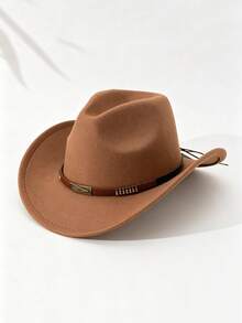 Vintage Western Cowboy Hat, Unisex Felt Wide Brim Rider Hat With Decorative Band, Halloween Cosplay Costume Accessory, Suitable For Thanksgiving, Christmas Party And Outdoor Travel - Multicolor - View 10