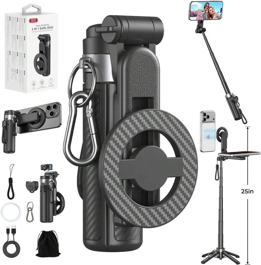 2026 Upgrated 4-In-1 Magnetic Selfie Stick With Remote For Cell Phone 360 Rotation.Can Transforms Into Mini Tripod/Camera Grip/Handheld Stabilizer/Phone Stand.Extend To 25 Inches - View 1