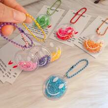 7Pcs/1PC Colorful Sequin Cartoon Smiling Face Keychain Set, Plastic Decorative Pendant, Keychain Suitable For Backpack, Wallet, Car Key Decoration Accessories, Party Key Ring Gift, Suitable For Birthday, Wedding, Valentine's Day, Teacher's Day, Thanksgiving, Christmas Gift - Multicolor - View 3