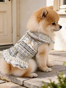 1PC 2026 New Pet Clothes For Small Dogs, Puppies And Cats, Cute Luxury Lady Style Sleeveless Collar Design Tweed -Inspired Dress - Multicolor - View 2