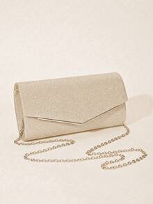 Noctella Shimmering Envelope Clutch Purse, Minimalist Evening Handbag With Modern V-Shaped Accent, Perfect For Wedding Guest Looks, Parties And Dinner Events - Champagne - View 7