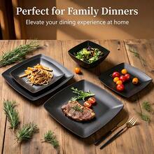 16/24‑Piece Matte Black Dinnerware Set, Reusable Stackable Tableware With Bowls, Plates And Cups, Microwave & Dishwasher Compatible For Home Daily Use, Camping, Picnics - Black - View 3