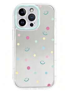 1pc Colorful Polka Dot Green Smiling Face Luck English Mirror Phone Case Makeup Mirror PC Hard Shell 1.5mm 2-In-1 Full Coverage Airbag Shockproof Creative Precision Cutout Raised Camera Ring Protection Compatible With IPhone 17/17Pro/IPhoneAIR/17PROMAX/16Promax/15PLUS/14/13/12/11/16E/17E - Multicolor - View 22