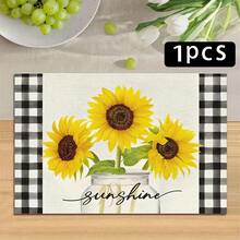 1/4/6pcs Autumn Series Black & White Plaid Border Glass Jar Sunflower Pattern Printed Placemats, Heat Resistant Table Protector For Home Kitchen, Dining Table, Party Decor - Multicolor - View 14