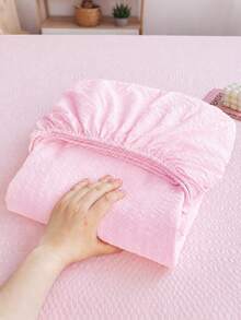 1pc Solid Color Fitted Sheet, Ultra Soft Breathable Premium Microfiber Double Layer Gauze All-Season Bedding, Machine Washable, Anti-Fading/Anti-Pilling/Anti-Shrink, Fresh INS Style Room Decor, Suitable For King/Queen/Full/Twin Size, Home Dorm Guest Room Gift - Pink - View 1