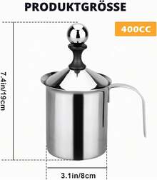 Hand‑Operated Milk Frother 400ml, Stainless Steel Double Mesh Milk Foam Pot With Special Press Mechanism For Home Coffee Cappuccino Making - Silver - View 3
