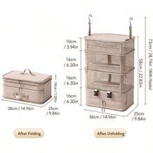 Large Capacity Foldable Hanging Storage Bag, Portable Travel Clothing Organizer Box With Hooks, Suitable For Wardrobe And Luggage - Multicolor - View 6