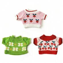 1pc Cute Floral Pattern Knitted Small Pet Sweater, Warm Soft Mini Knitted Outfit, Elastic Pet Winter Clothing, Suitable For Guinea Pig Small Animal Photo Props, Autumn/Winter Small Pet Clothing Accessories, Suitable For 30cm Doll - Multicolor - View 5