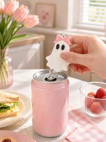 1pc Pink Bow Ghost Can Opener Keychain, Cute Halloween Drink Can Opener, Portable Bag Charm - View 3
