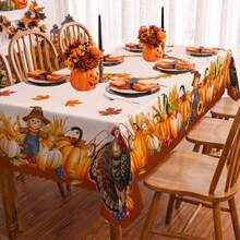 1pc Thanksgiving Autumn Pumpkin Maple Leaf Print Rectangular Tablecloth, Suitable For Holiday, Party, Birthday, Dinner, Restaurant Table Decor, Autumn/Winter Home Decoration - Multicolor - View 5