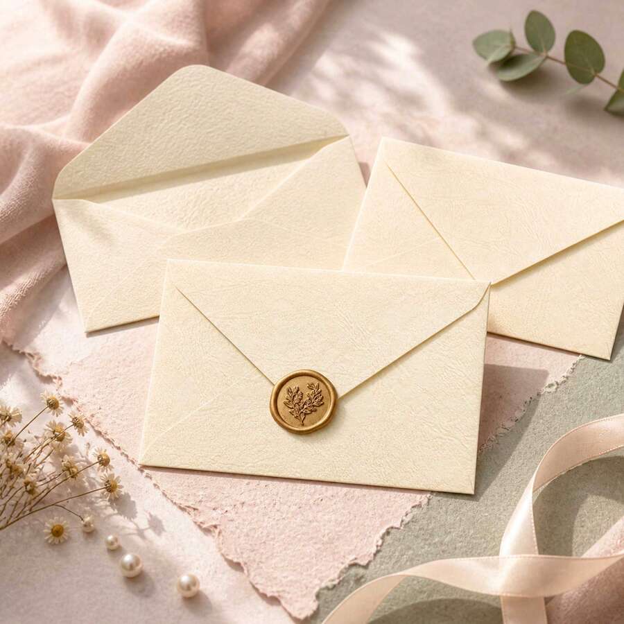 16pcs/Set, Warm Style Beige Envelope Set - Wax Seal Sticker Set, Office Supplies, Bridesmaid Proposal Gift, Wedding Invitation Card - Perfect Gift For Writers And Stationery Lovers, Birthday And Anniversary - Off-white - View 1