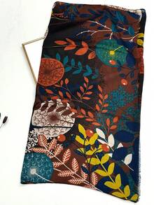 1pc Simple Printed Women's Scarf, Fashionable New Style Sun Protection Beach Shawl, Silk-Like Linen Feel Wrap - Coffee Brown - View 6