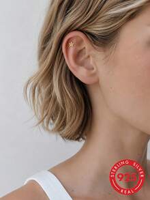 1pc 925 Sterling Silver Flower Stud Earring, Spiral Earring Stack, Flat Back Cartilage Ear Stud, Suitable For Women's Daily Wear, Wedding, Party, Engagement, Exquisite Jewelry - Yellow Gold - View 12