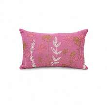 1pc Pink Floral Embroidered Pillowcase 30*50cm, Handmade Botanical Pattern Rectangular Decorative Cushion Cover, Linen Blend Fabric, Country Farmhouse Style Sofa Bedroom Home Decor, Hidden Zipper, Pillow Insert Not Included - Pink - View 5