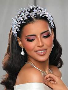 1pc Elegant Rhinestone Decorated Bridal Headband Branch Design Faux Crystal Embellished Women's Hair Accessory - Champagne - View 10