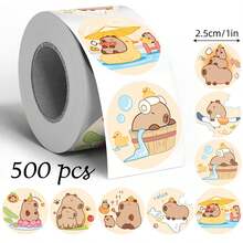 500 buah Stiker Gulung Bergambar Capybara Lucu, Bulat 1 Inci, 8 Pola Berputar, Sempurna untuk Menyegel Kotak Hadiah Kue, Kemasan Suvenir, Scrapbooking, Stiker Hadiah Anak-anak, Kemasan Kreatif, Dekorasi Kios Pasar - MultiWarna - View 1