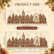 1 Set Of 4pcs Christmas Gingerbread Town Ferris Wheel Fireworks Window Sticker, Reusable PVC Electrostatic Adsorption Window Sticker, Suitable For Shops, Cafes, Homes, And Holiday Party Decorations. - Multicolor - View 11