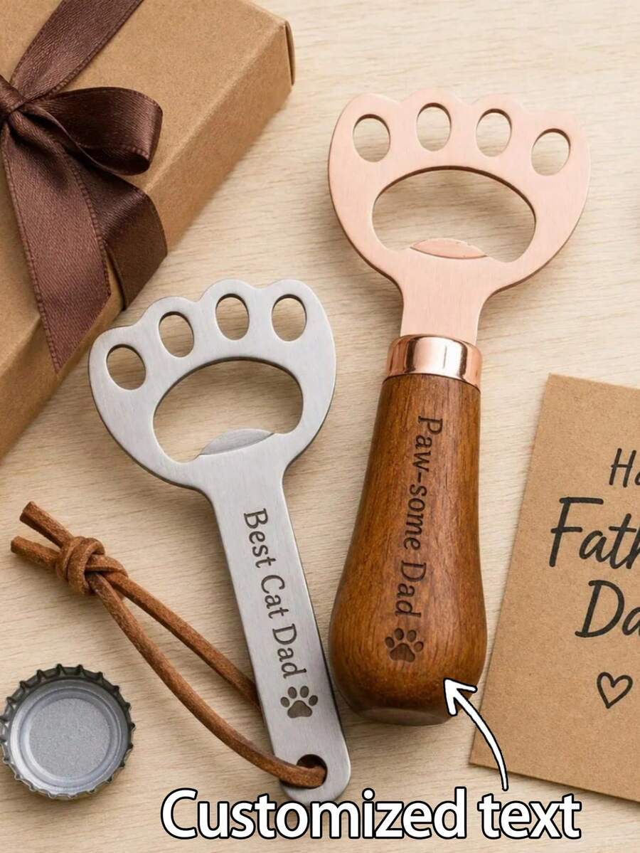 1 Piece Personalized Cat‑Paw Bottle Opener, Custom‑Engraved Stainless‑Steel Bottle Opener, Gift For Beer Lovers, Father's Day Gift, Unique Gift For Men, Groomsmen Gift - Multicolor - View 1