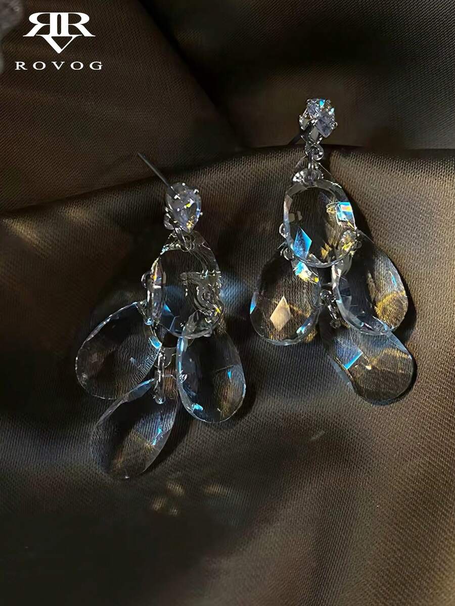 1 Pair Fashionable Elegant Transparent Water Drop Tassel Earrings Suitable For Women's Daily Wear And Gatherings - Clear - View 1