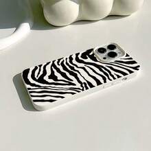 1pc Black Rose Pink Zebra Pattern Personalized Full Coverage TPU Shockproof Phone Case Compatible With Apple 16 15 14 13 12 11 Pro Max - Multicolor - View 4