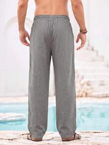 Mercer Haus Men's Summer Casual Fashion Loose Long Pants, Outdoor Sports Breathable Quick-Dry Linen Straight Leg Pants - Dark Grey - View 2