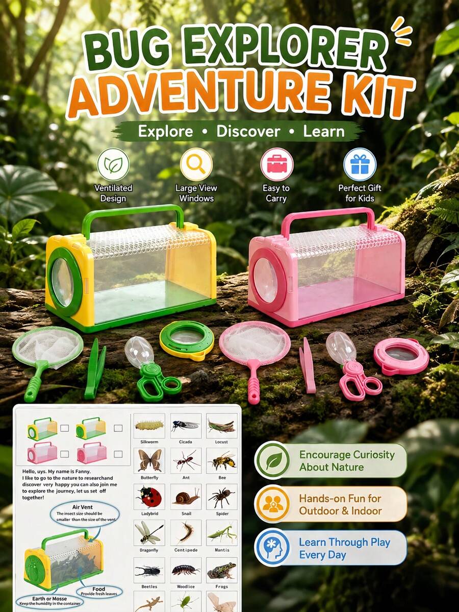 Children's Outdoor Adventure Beachcombing Set, Insect Catching Tools, Breathable Observation Box, Binoculars, Whistle, Nature Exploration, Parent-Child Interactive Educational Toy, Suitable For 3-12 Years Old Boys And Girls, Halloween Gift, Birthday Gift