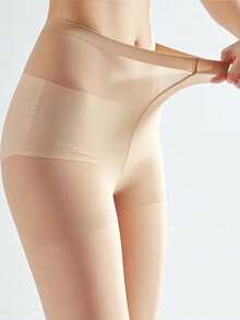 4Pairs Women's Nude Sheer Control Top Pantyhose, High Waist Stretch Slimming Tights, Smooth Semi-Sheer Stockings For Office & Daily Wear - Apricot - View 4