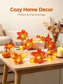 Halloween Thanksgiving Maple Leaf Pumpkin LED Light String Warm Light Battery-Powered Dual Lighting Mode Home Party Indoor Table Room Autumn Seasonal Festival Atmosphere Decorative Lamp - Maple Leaf Pumpkin Lantern - View 9