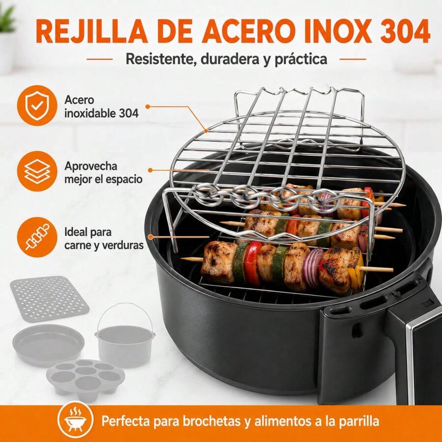 5-Piece Air Fryer Accessory Set For 20-21 Cm Baskets, Includes Cake Barrel, Pizza Pan, 304 Stainless Steel Rack, Muffin Mold And Silicone Mat - View 1