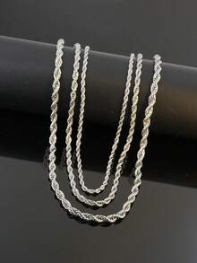 Kalung Rantai Tali Pilin 3/4/5mm Panjang 22 Inci, Set 3 Buah, Rantai Polos Tali Pilin Dua Warna Emas & Perak, Rantai Polos Dasar Hip Hop, Dapat Digantung Liontin, Aksesori Pakaian Sehari-hari Streetwear Unisex - Set rantai pilin 3.4.5mm - View 5