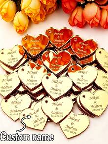 Custom Heart-Shaped Tags: Personalized Acrylic Mirror Wedding Gifts, Personalized Acrylic Heart-Shaped Mirror Wedding & Engagement Keepsake Tags, Custom Acrylic Name Gift Tags - Multicolor - View 1