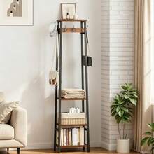 Coat Rack Freestanding With And 7 Hooks - Rustic Brown and Black - View 2