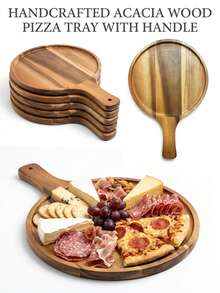 1pc High-Quality Pizza Tray With Handle And Cutting Board Surface, Suitable For Homemade Pizza, Kitchen Prep, Steak Serving And Restaurant Plating, Exclusive Tray For Christmas, Halloween And Back To School Season - View 2