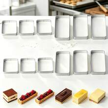 6/12pcs Square & Rectangular Stainless Steel Perforated Tart Rings, Long Rectangular Tart Molds, Breathable Multi-Hole Tart Rings For Homemade Fruit Tart, Cheese Pie, Cake Molds, Home Baking DIY Dessert Tools, Pastry Shaping Tart Ring Set, Professional Dessert Making Tools - View 2
