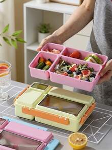 1pc Adult Bento Box, Leak-Proof Lunch Box With Fork And Spoon Utensils, Compartment Bento Box, Microwave , Suitable For Students Back To School, Office Workers, Outdoor Camping Enthusiasts, Kitchen Supplies, Kitchen Accessories (Pink) - Multicolor - View 3