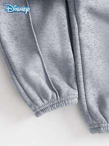 2pcs Disney Autumn Baby Boy Fleece Mickey Letter Print Cute Long Sleeve Ribbed Sweatshirt Grey Stitch Sweatpants Set Cartoon Pattern Slight Elastic Suitable For Infants Newborns Daily Wear Spring Gift - Grey - View 8