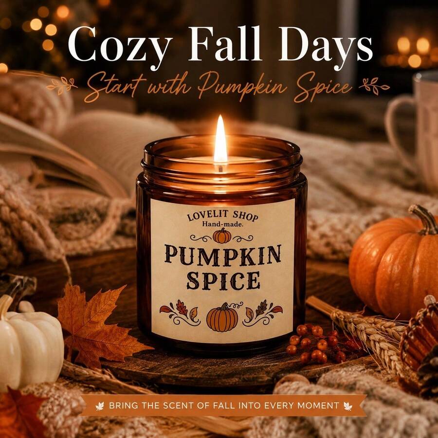 Cozy Autumn Pumpkin Spice Amber Jar Scented Candle, Vintage Home Decor, Suitable For Harvest Season And Holiday Scenes, Warm Pumpkin Spice Scented Glass Candle, Long-Lasting Fragrance, Perfect Gift For Autumn Thanksgiving Lovers, Handmade Pumpkin Spice Candle, Thoughtful Gift For Housewarming, Thanksgiving, Autumn Party - one-size - View 1