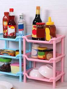 Rectangular 3-Tier Storage Rack (1pc Set) - Easy To Assemble Plastic Storage Unit, Suitable For Office, Bathroom, Kitchen, RV And Studio; A Product Combining Space-Saving Functionality With Modern Minimalist Style. - Pink - View 6