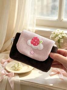 1pc Plush Storage Pouch, Vintage Style Rectangular Snap Closure, With Key Ring, Portable Multi-Functional Coin Purse, Suitable For Daily Outings, Gatherings, Leisure, All Seasons - Multicolor - View 9