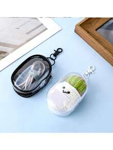 1PC Portable Mini Transparent Zipper Storage Bag, Compact Multifunctional Storage Bag, Headphone And Charger Case With Keychain,Wedding,Room Decor,Bathroom Accessories,Back To School,College Essentials,Nail Supplies,Fall Deorations,Fan - Multicolor - View 2