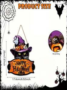 1 Set Halloween Door Decor - Witch Hat, Black Cat And Happy Halloween Banner - Indoor/Outdoor Hanging Decoration - Suitable For Halloween Party, Home Decor Or Gift - Vintage Halloween Door Decor - Multicolor - View 3