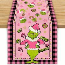 The Grinch 1pc Green Monster Print Linen Table Runner, (71*13inch) Fits Rectangular Dining Table, Suitable For Home Christmas Dinner, Holiday Party, Themed Gathering Decoration, Enhances Dining Table Atmosphere, Reusable And Washable, Christmas Table Decor - Multicolor - View 5