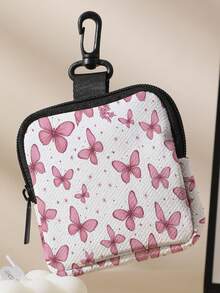 1pc Butterfly Print Kids Mini Coin Purse, Zipper Closure Small Storage Bag With Swivel Hook, Suitable For Earphones, Coins And Tiny Accessories, Can Be Hung On Backpack - Multicolor - View 12