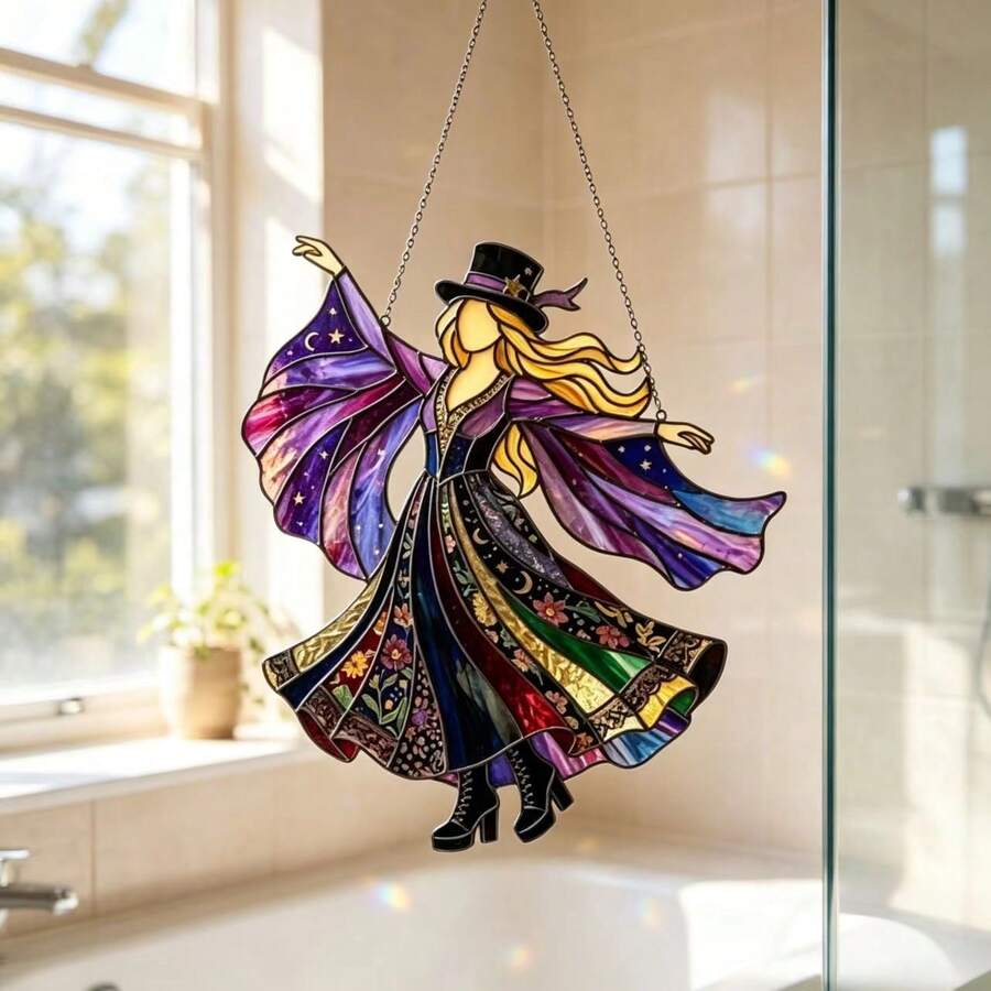 1pc Witchy Rock Muse Acrylic Suncatcher Mystical Witch Style (Random Hanging Rope)