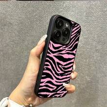 1件裝 黑粉斑馬紋個性化全包覆 TPU 防震手機殼，適用於 Apple 16 15 14 13 12 11 Pro Max - 彩色 - 查看 4