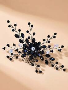 1pc Handmade Exquisite Beaded Hair Comb, Elegant Women's Hair Accessory For Party, Gathering, Vacation, Wedding, Bridal Headpiece - Black - View 8
