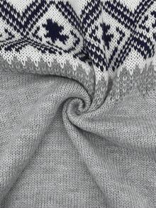 Women's Plus Size Fair Isle Pattern Knit Button Cardigan Long Sleeve Casual Sweater, Fashionable Outerwear Fall - Grey - View 9